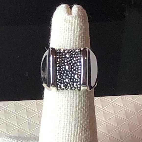 MICHAEL DAWKINS Sterling Silver Starry Night Oxidized Caviar Accented Ring Sz 5 - Picture 13 of 17